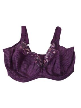 Elomi Purple Underwire Full Coverage Floral Embroidered Bra Plus Size: 34L US